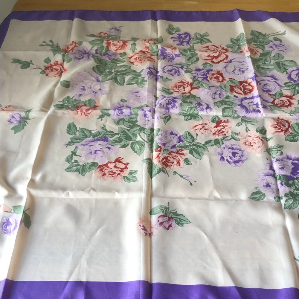 Floral Print spring Italy Scarf with Purple Border